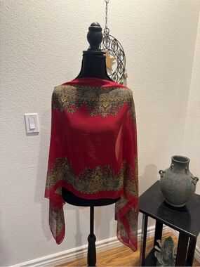 JS Collections Red Paisley Print Tunic Scarf